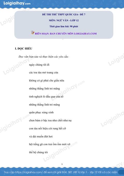 Đề số 7 - Đề thi thử THPT Quốc gia môn Ngữ văn